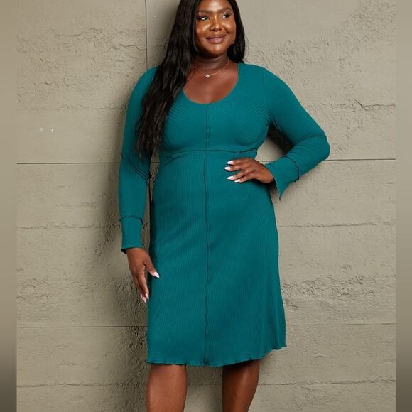 Culture Code Teal Long Sleeve Chevron Upper Bodycon Midi Dress size Medium - Picture 2 of 7